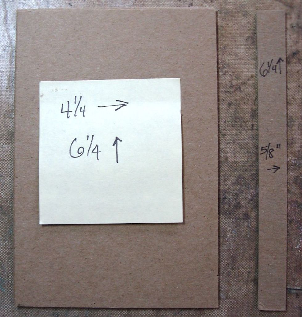 Cut 2 pieces of medium weight chipboard to measure 4.25" x 6.25". Cut spine to measure .75" x 6.25". (You can cover any size memo pad by adding .25" to the width and height of the pad.)