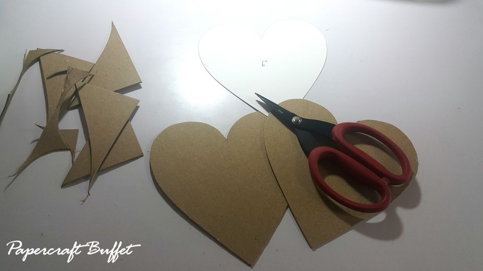 Cut 2pcs 6" heart shape chipboard using the template.