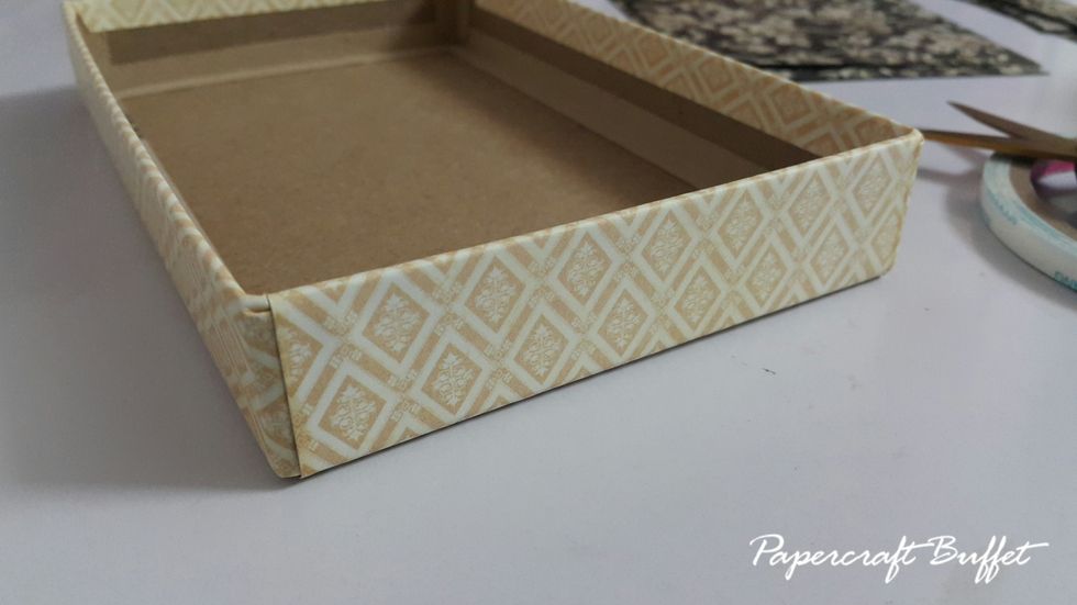 Cut 2pcs of 5-1/2"x2" paper to cover the sides of each drawer.