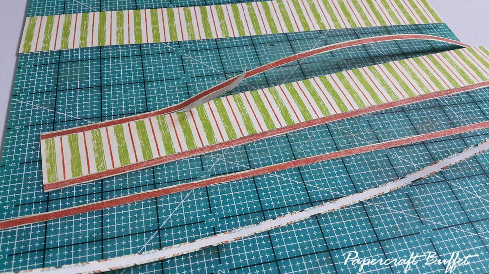 Cut 2strips of 1-1/2" high paper, then adhere a tiny strips at the top and the bottom, this not just because for the beauty, this can also help supporting the paper.