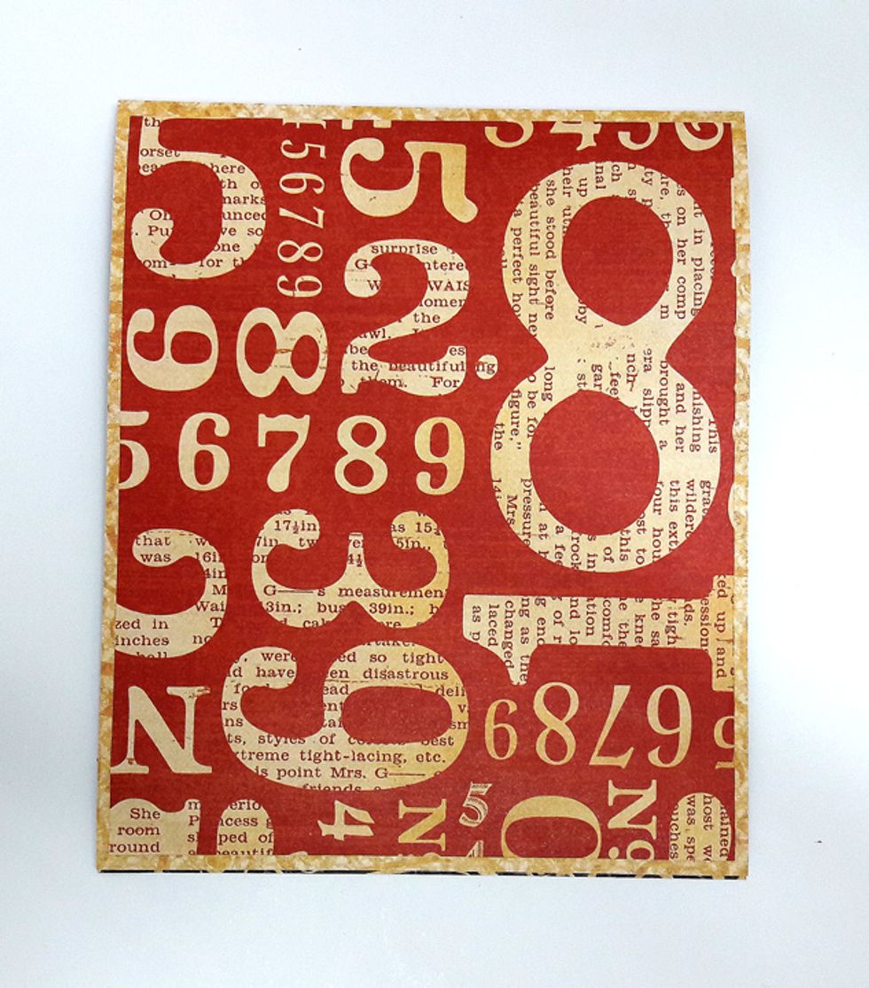 Cut 4 3/4" x 5 3/4" square from DIY Craft Paper and attach to front of card.