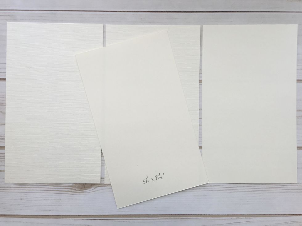 Cut 4 pieces ivory cardstock (I use Bazzill French Vanilla) 5 1/2" x 9 1/4".
