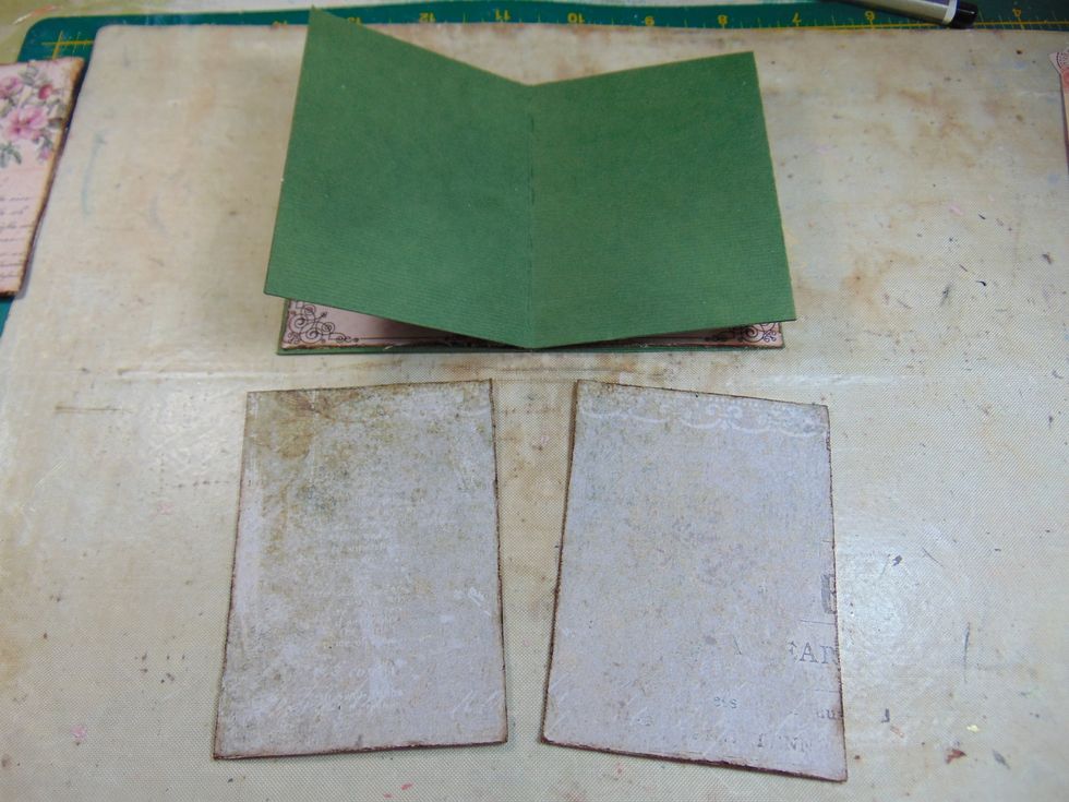 Cut 4 pieces of PP, I used BFS Tranquillity from August kit, to fit your pages, distress & ink edges. Two are for the centre pages and one for each of the other two pages.