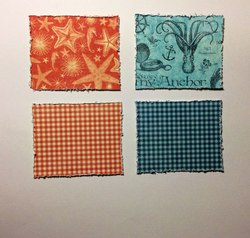 Cut 4 rectangles at 3 x 2 1/2 inches from the by the sea 8 x 8 paper pad . Distress edges using a distressing tool or similar