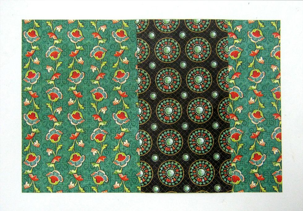Cut 4"x6" piece from Gallant Knight paper (B-side) and cover 4"x6" chipboard. Attach 2"x4" piece with the magnet to the chipboard, magnet facing down.
