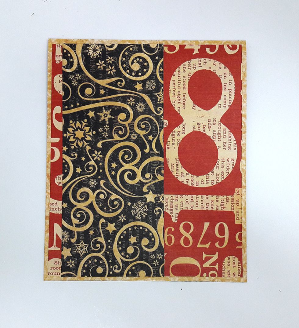 Cut 5 3/4" x 2 1/2" square from Starry Night cardstock and attach to front of card.