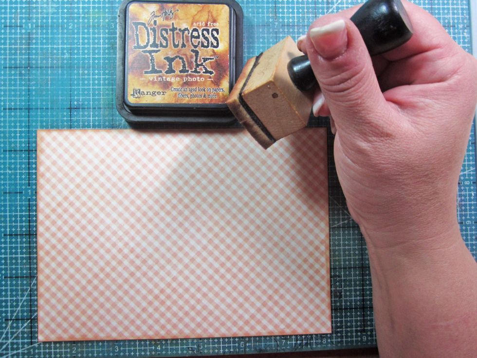 Cut 5 x 7 piece of paper and distress ink the edges.  I'm using the latest re-released collection from Graphic 45 " Once Upon a Springtime"