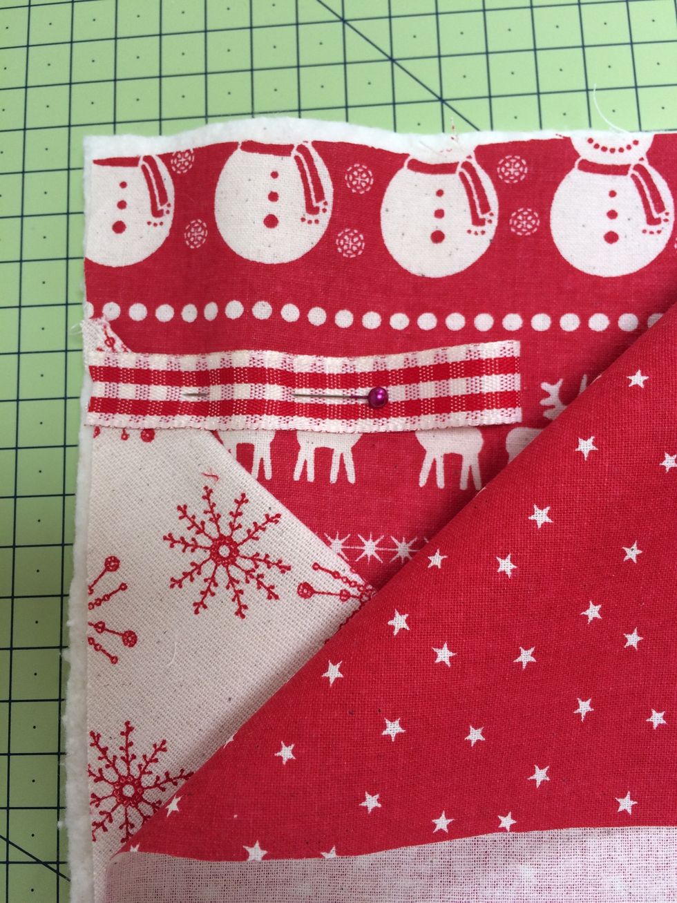 Cut 6 inches of ribbon and insert between front and back