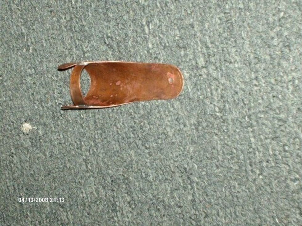 Cut 8 thin stripes of copper, measure them with your fingers inside the glove for comfort, and solder one to the back of each piece of the finger stalls.