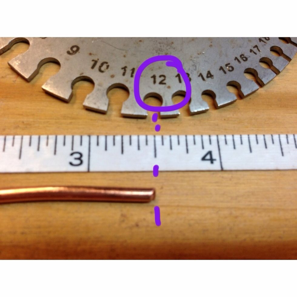 Cut a 3.5" piece of 12 gauge copper wire, for a 6" bracelet. Add more length here if you want it bigger.
