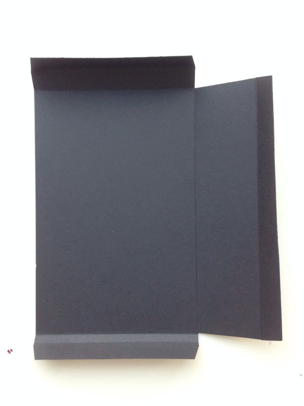 Cut a 6" x 7 3/4" rectangle of Card Stock. Score 1/2" and 1" from top edge. Score 1/2" and 2" from right side. Score 1/2" and 3/4" from bottom edge. Trim away all corners as shown.