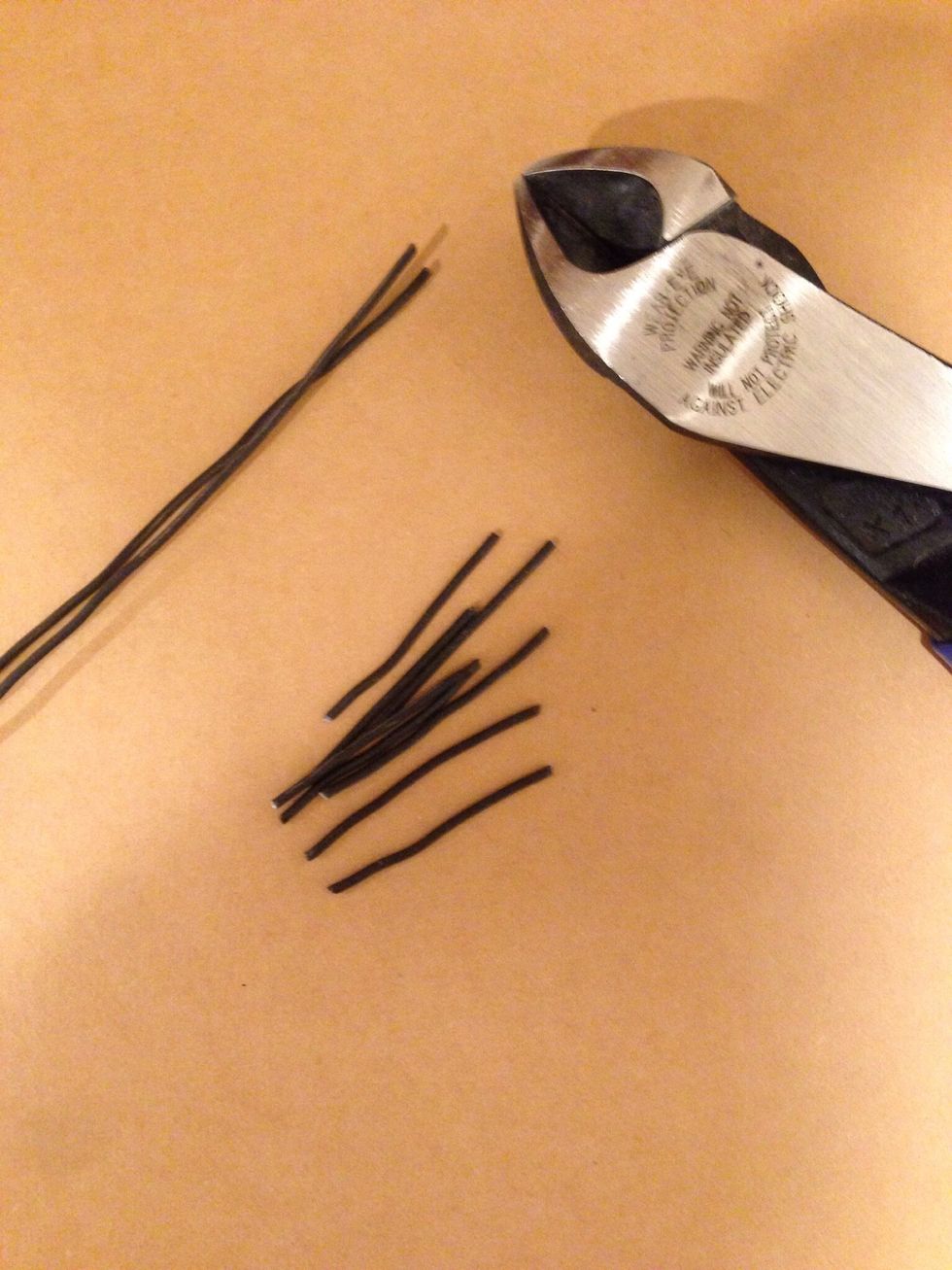 Cut a bunch of pieces of tie wire into about 2 inch strips