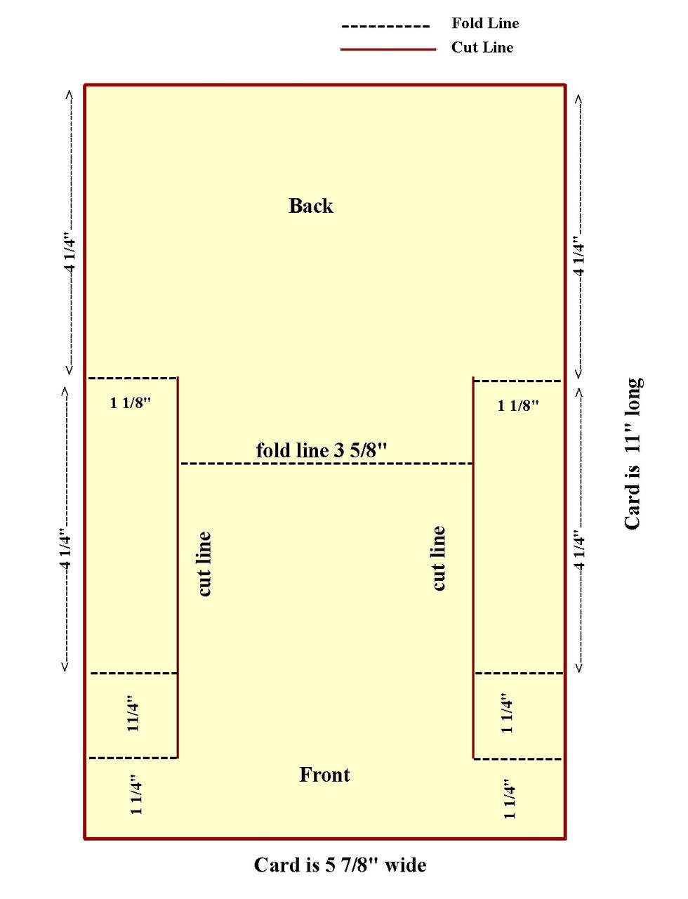 Cut a card base 5 7/8"w x 11 7/8" L following this template. See the next page for a picture of the cut out card. Printable template on my blog.