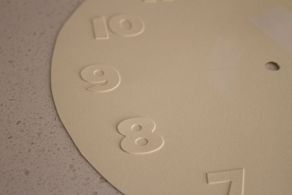 Cut a circle the size of the clock face, and glue the die-cut numbers to the circle.