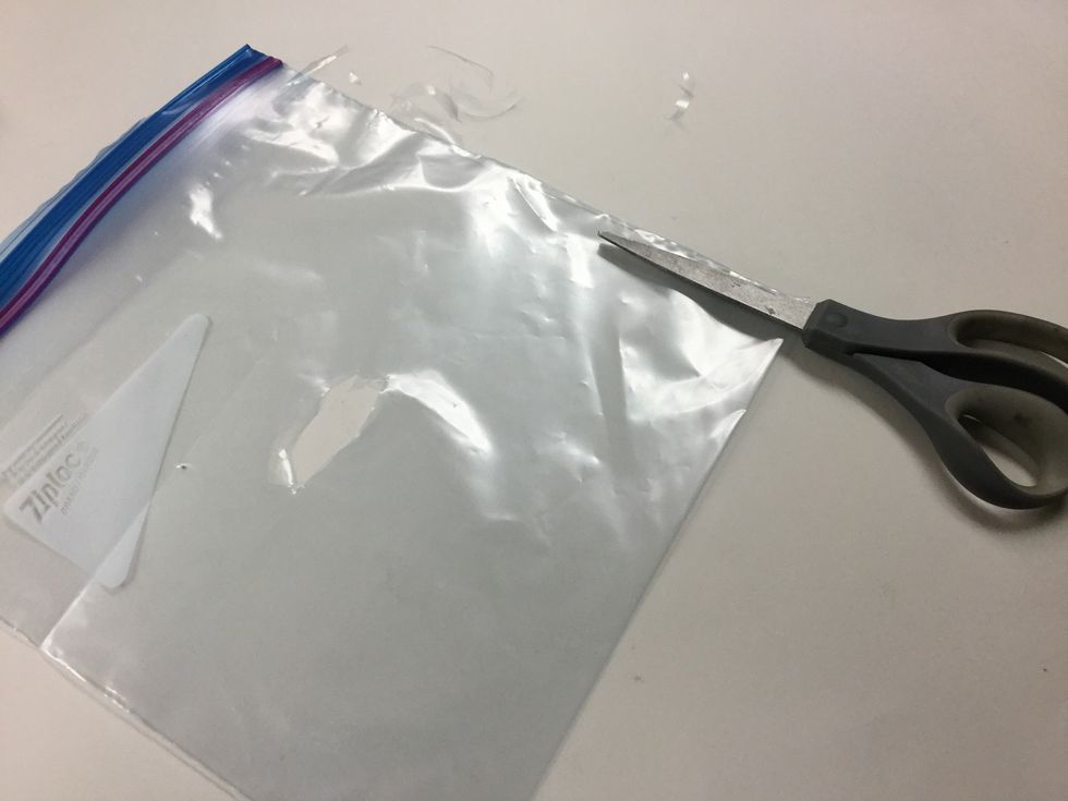 Cut a hole in the plastic gallon bags