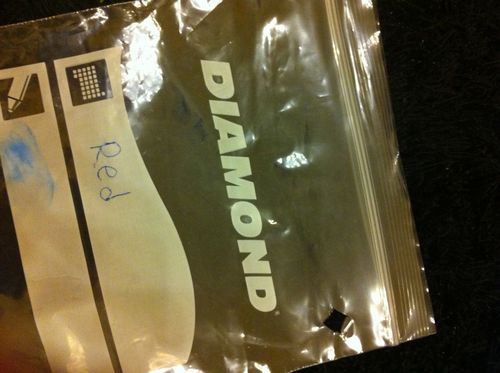 Cut a hole in upper corner of the bag. And write a name of the color on the bag. Like for silver accessorise write "silver" for red ones write "red"