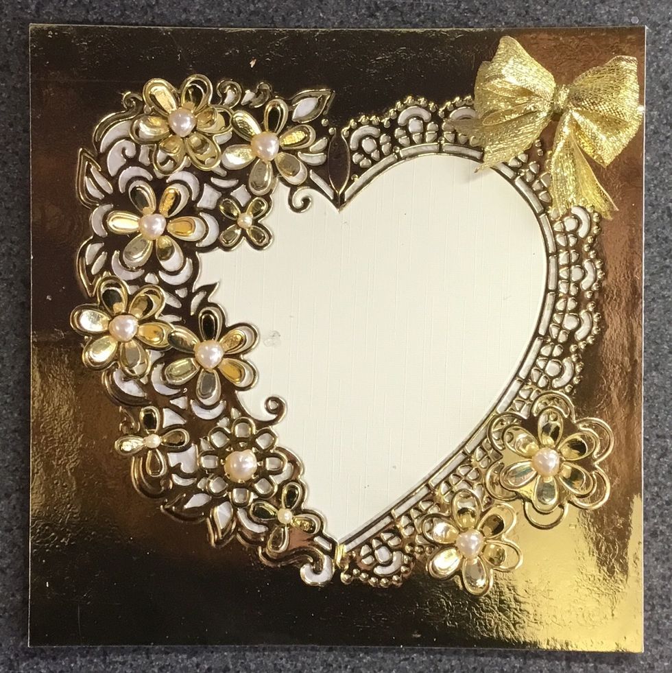 Cut a piece of card 5 3/4 inches square for the card back.  Card back, ready to be glued into position.