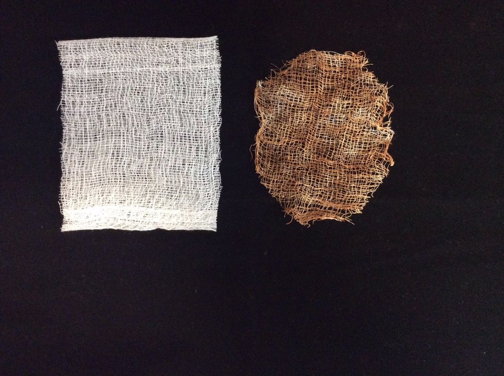 Cut a piece of cheese cloth larger than the die cut oval . Ink with distress ink in chosen colour. Crumple to give a distressed look and heat dry.