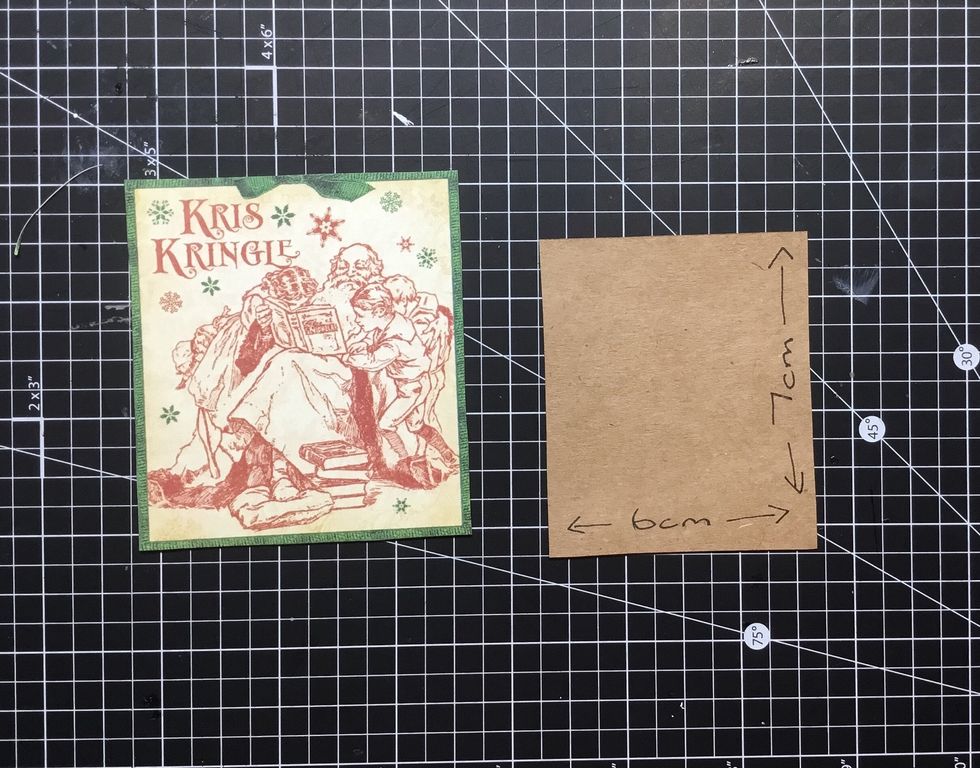 Cut a piece of contrasting card stock measuring 7cm x 6 cm as shown. Trim off excess paper from the paper tag as shown.