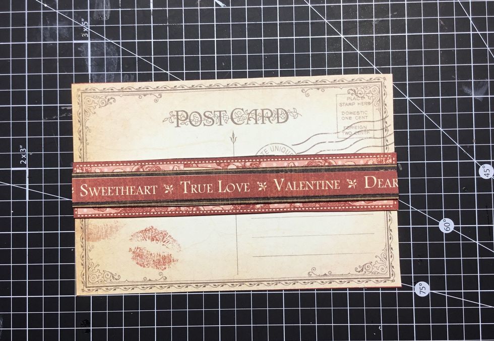 Cut a piece of the sweetheart strip and layer as shown. I am attaching each piece with 3D foam dots to create dimension but glue layering will work just fine.