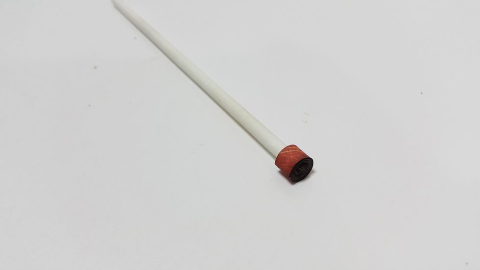 Cut a strip of paper 4"x1/4", adhere on one of the end of a candy stick (around 5-1/2" long).