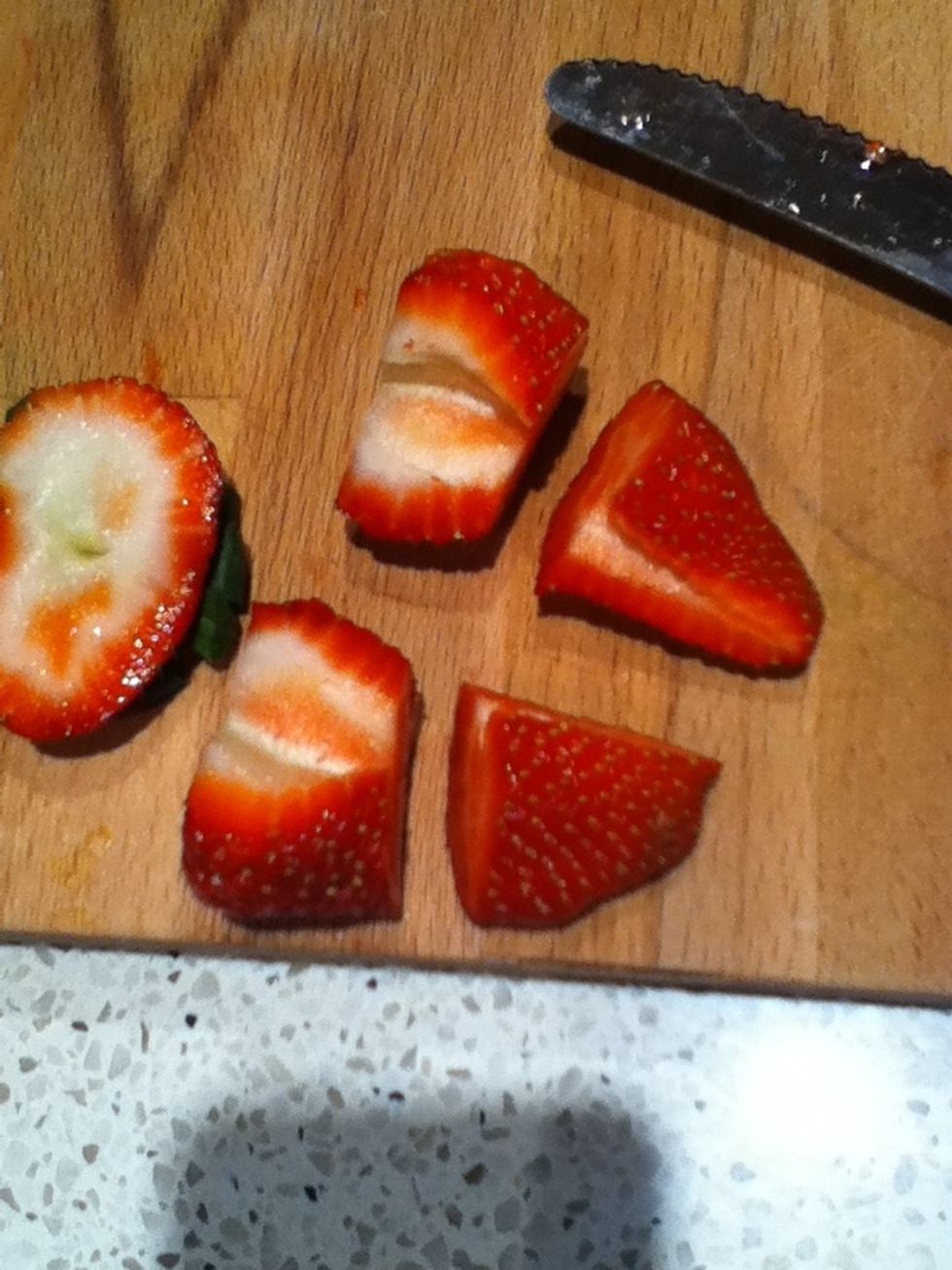 Cut about 3-5 strawberries in quarters, like sooo...