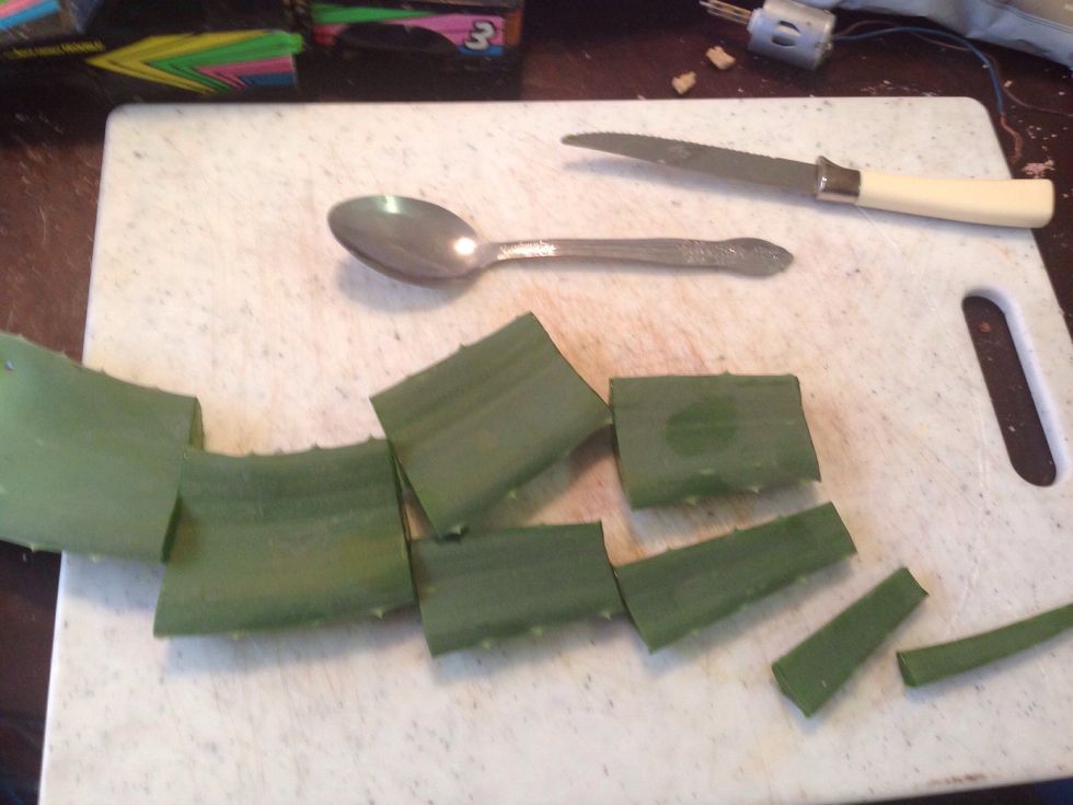 Cut aloe leaf into pieces that are easier to work with