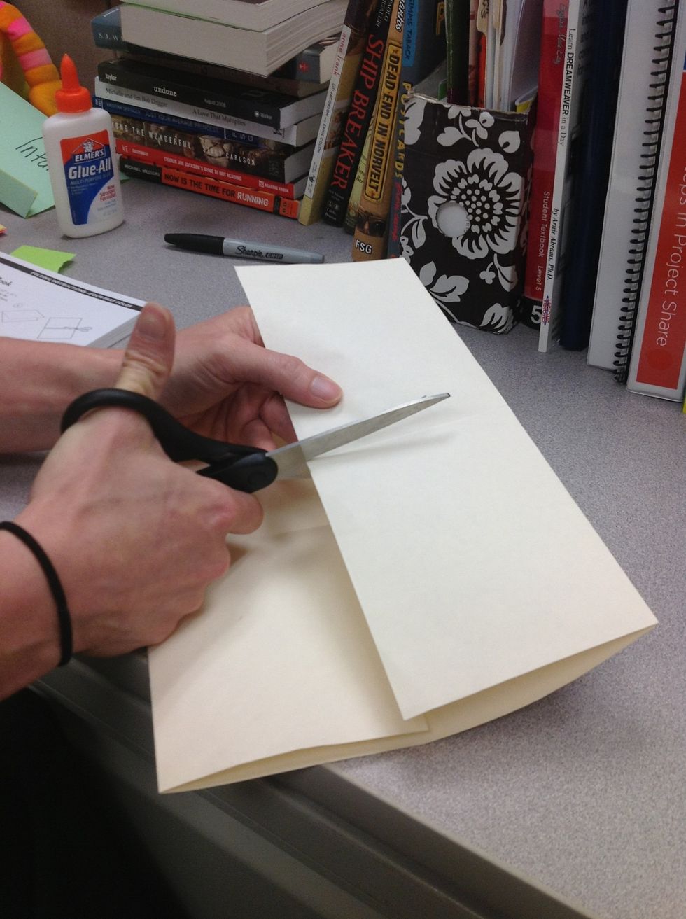 Cut along the two inside "valley" folds to create two flaps on one side.