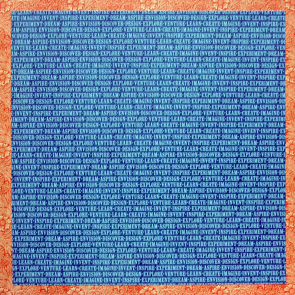 Cut an 11x11 square using "Ticket to Ride." Adhere to the center of "Flower Power" sheet.