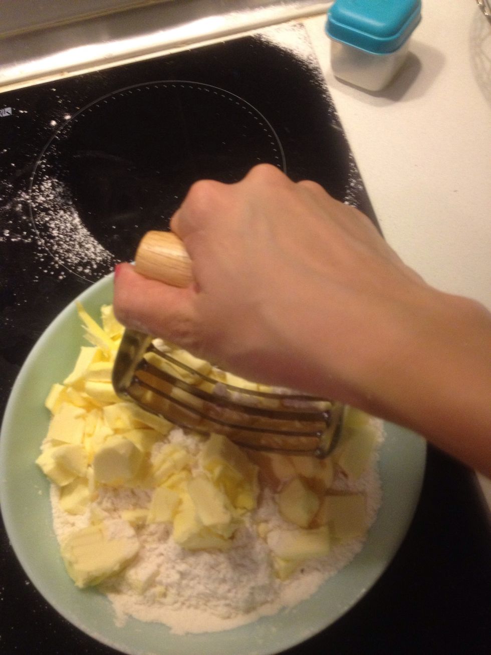 Cut and blend the flour and the butter together. You can use your hand, if you like, but it will get pretty messy. \u263a