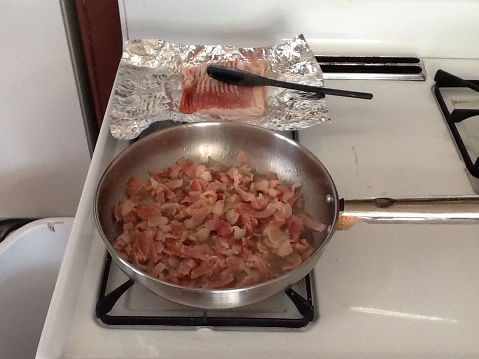 Cut and cook bacon....set aside (you may or may not drain grease, i dont)