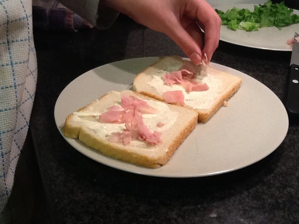 Cut and put little pieces of ham on the slices