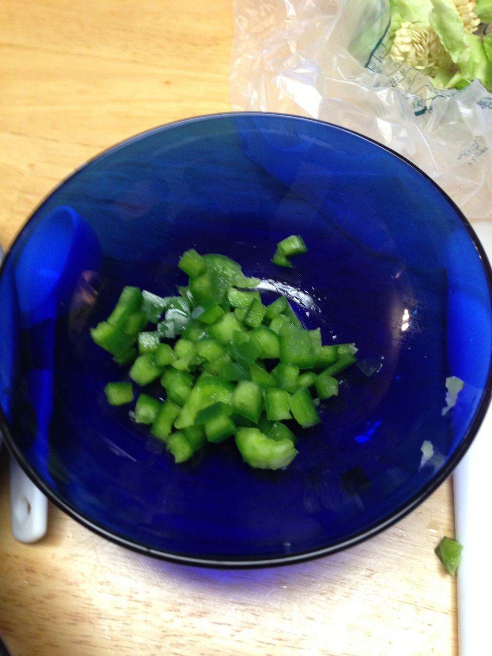 Cut and small dice your bell pepper.