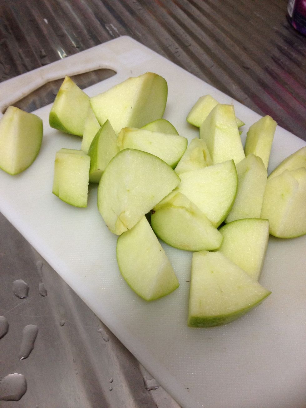 cut apple into small piece so it can blend easily note: peel if u don't like it