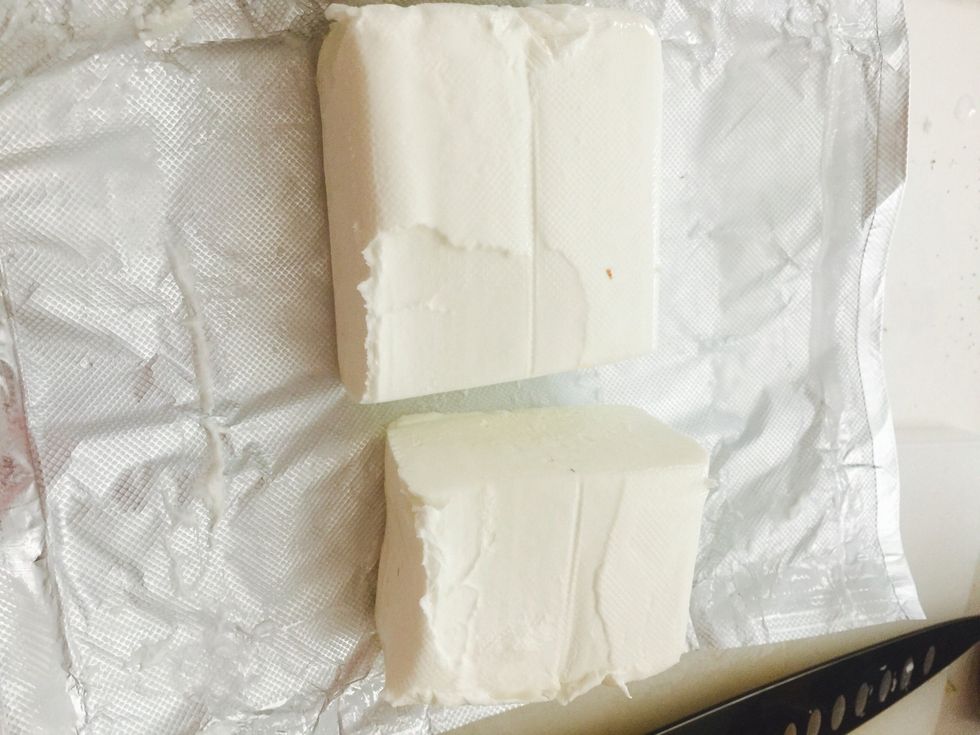 Cut at least 3/4 of the cream cheese bar