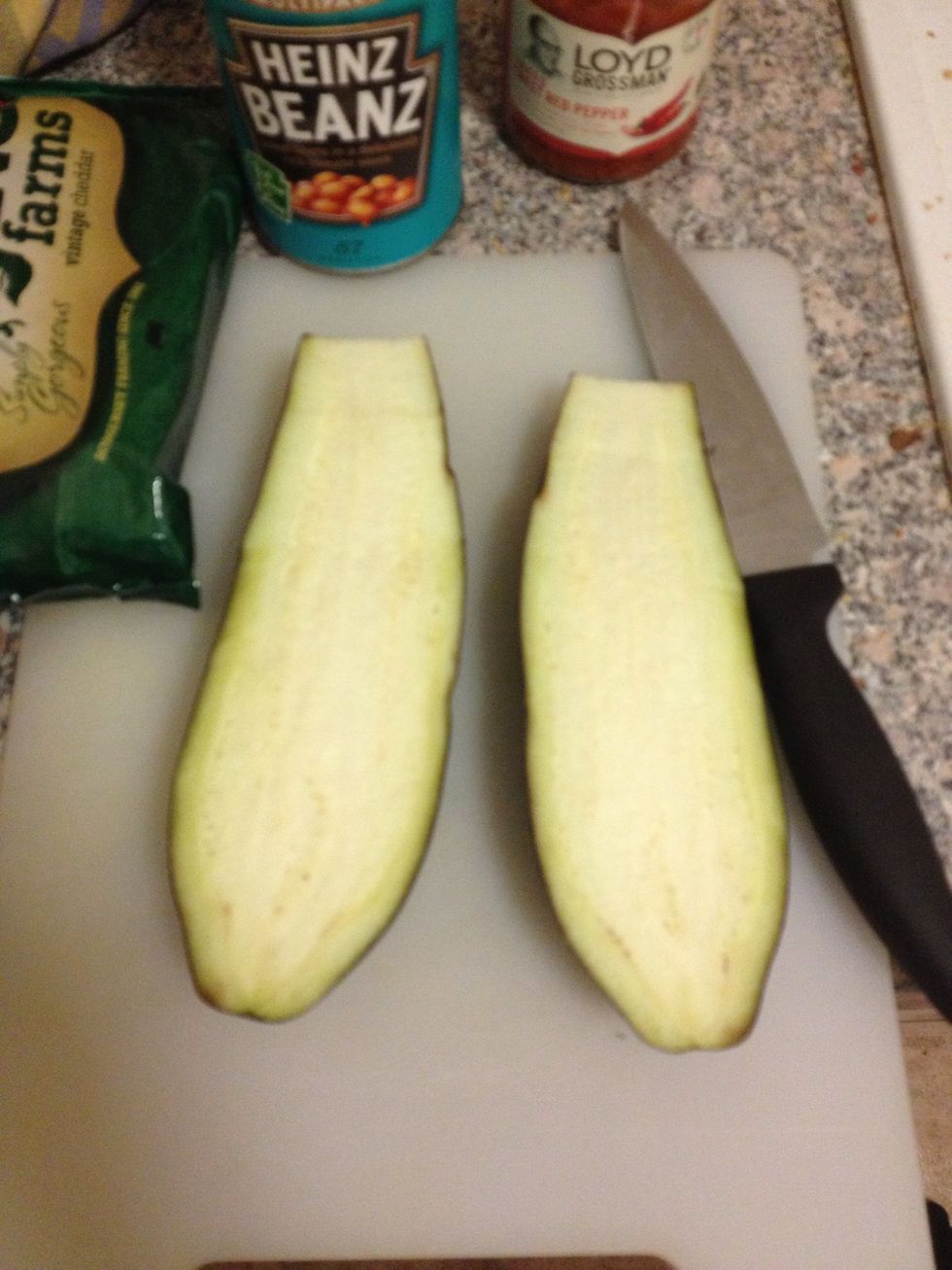 Cut aubergine in half and throw that bread in the toaster