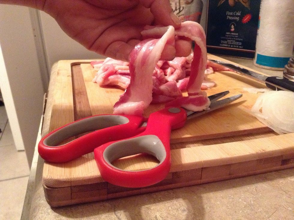 Cut bacon down the middle long ways