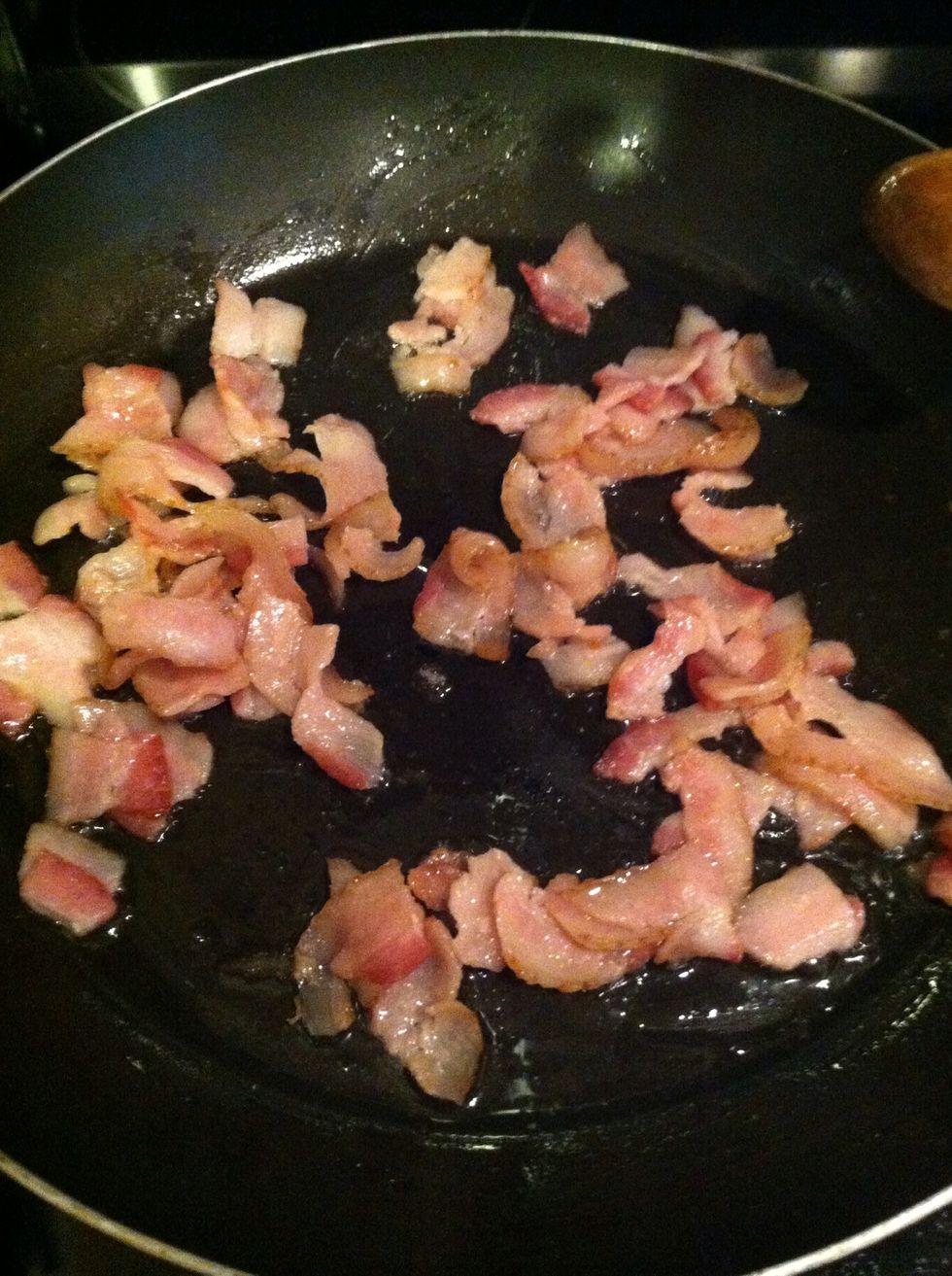 Cut bacon into little pieces any size you want works fine. Cook it until crispy.