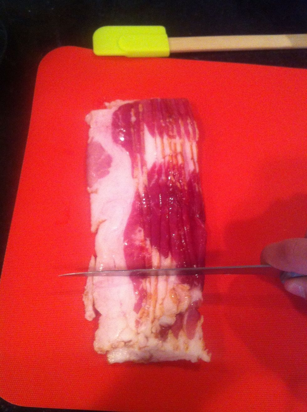 Cut bacon into thirds