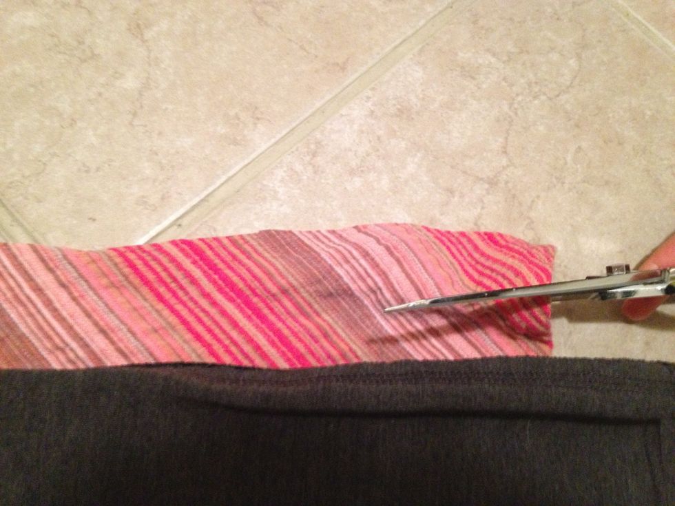 Cut between 1/4" to 1" away from the edge if the correct skirt. This is your seam allowance. It's a good idea to mark w tailors chalk or pins. I do this enough that I just eyeball and cut.