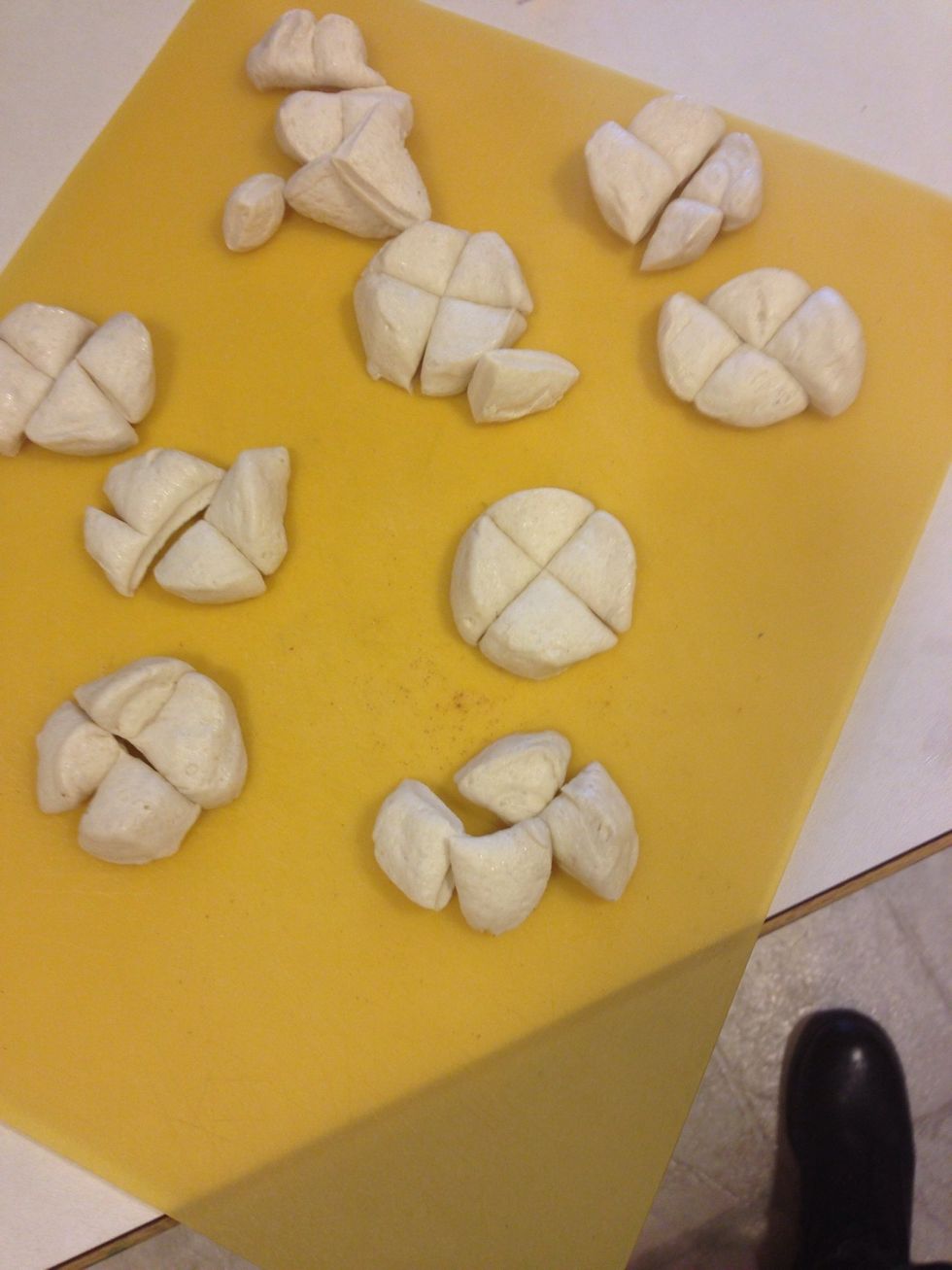 Cut biscuits into fourths