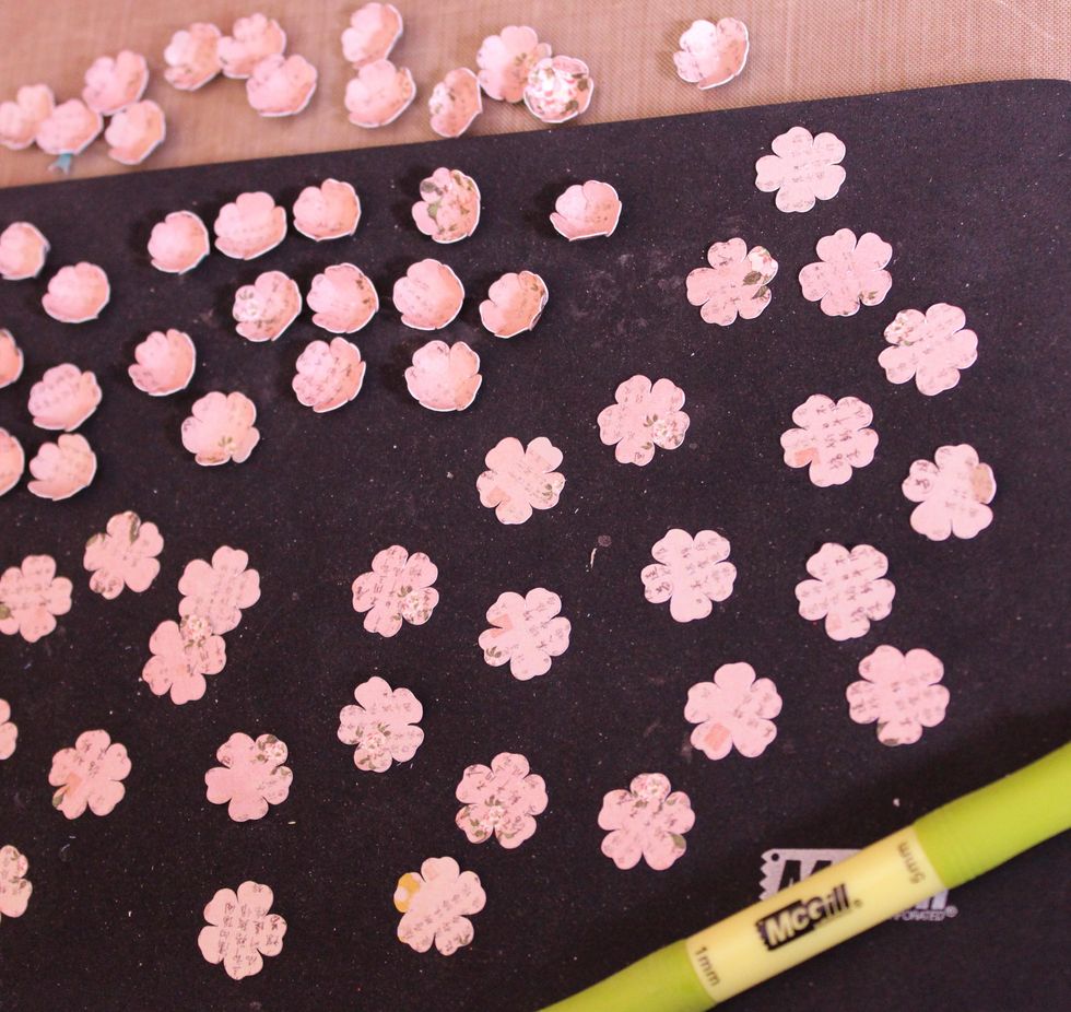 Cut blossoms with Silhouette, roll blooms, glue together to form flowers