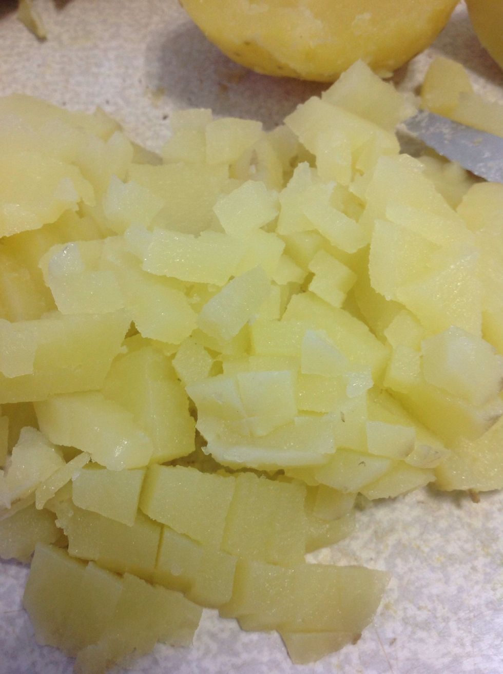 Cut boiled potatoes