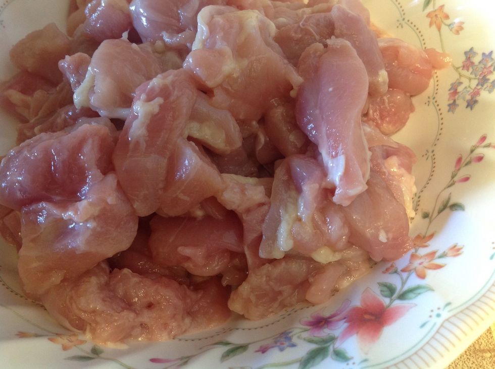 Cut boneless chicken into bite size pieces
