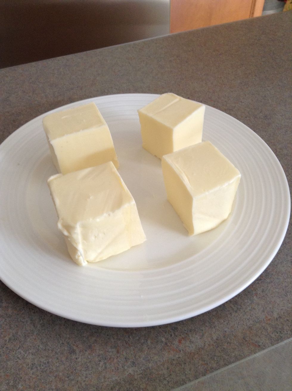 Cut butter into quarters and soften in microwave (if they weren't already)