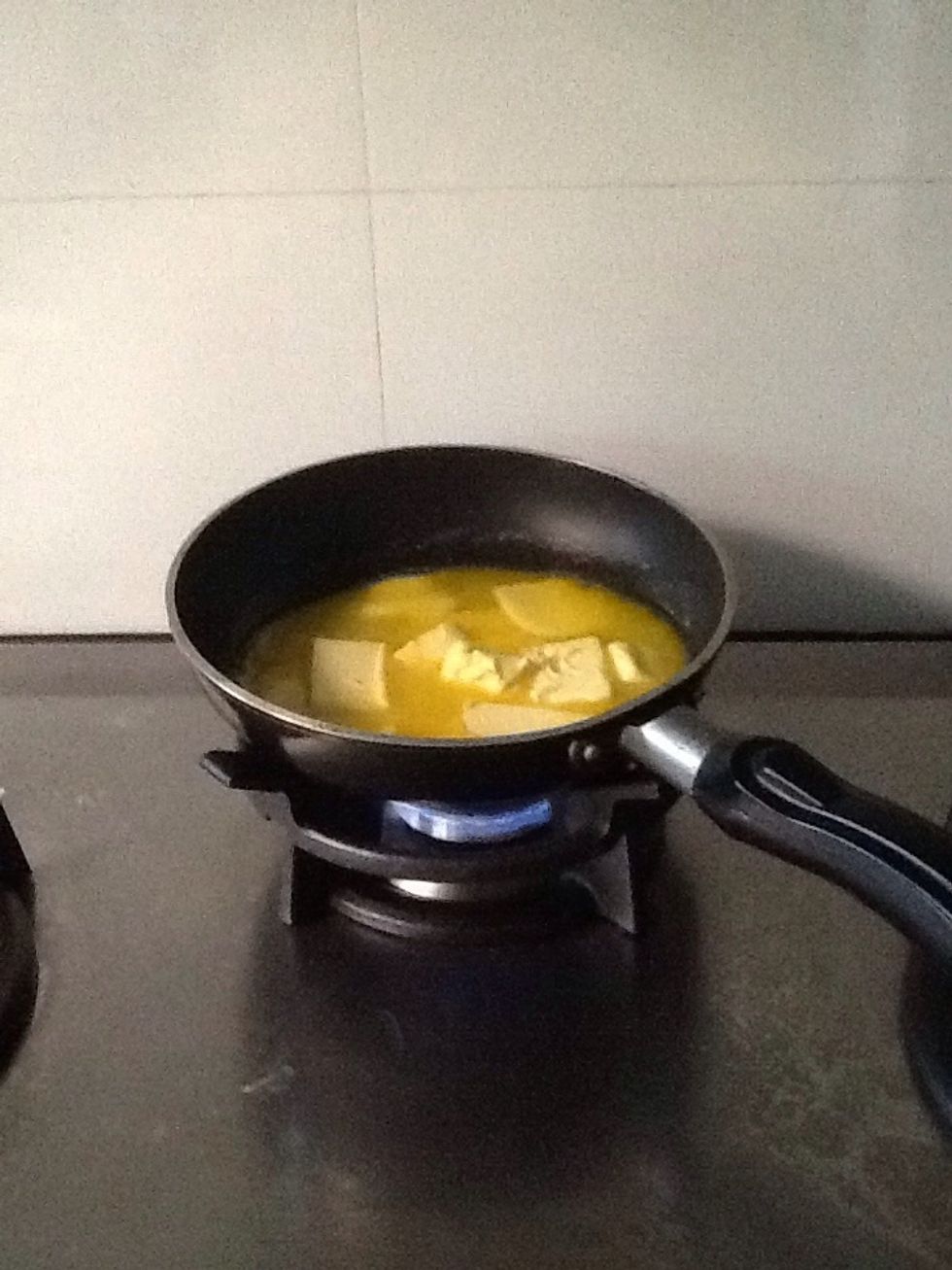 Cut butter into smaller pieces. Put over mid low heat