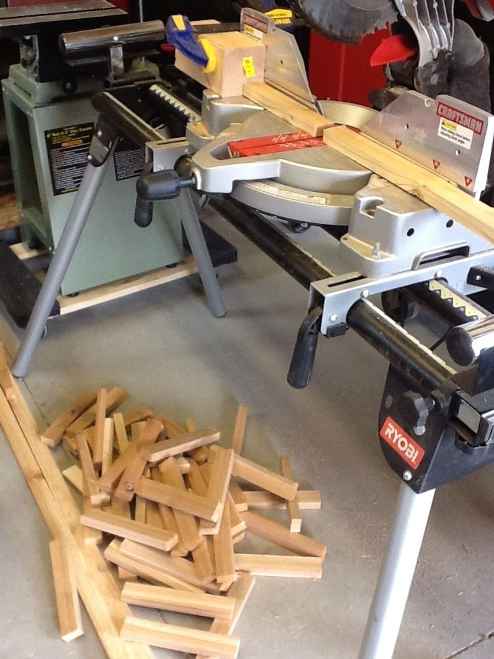 Cut cedar into 38 nine inch pieces