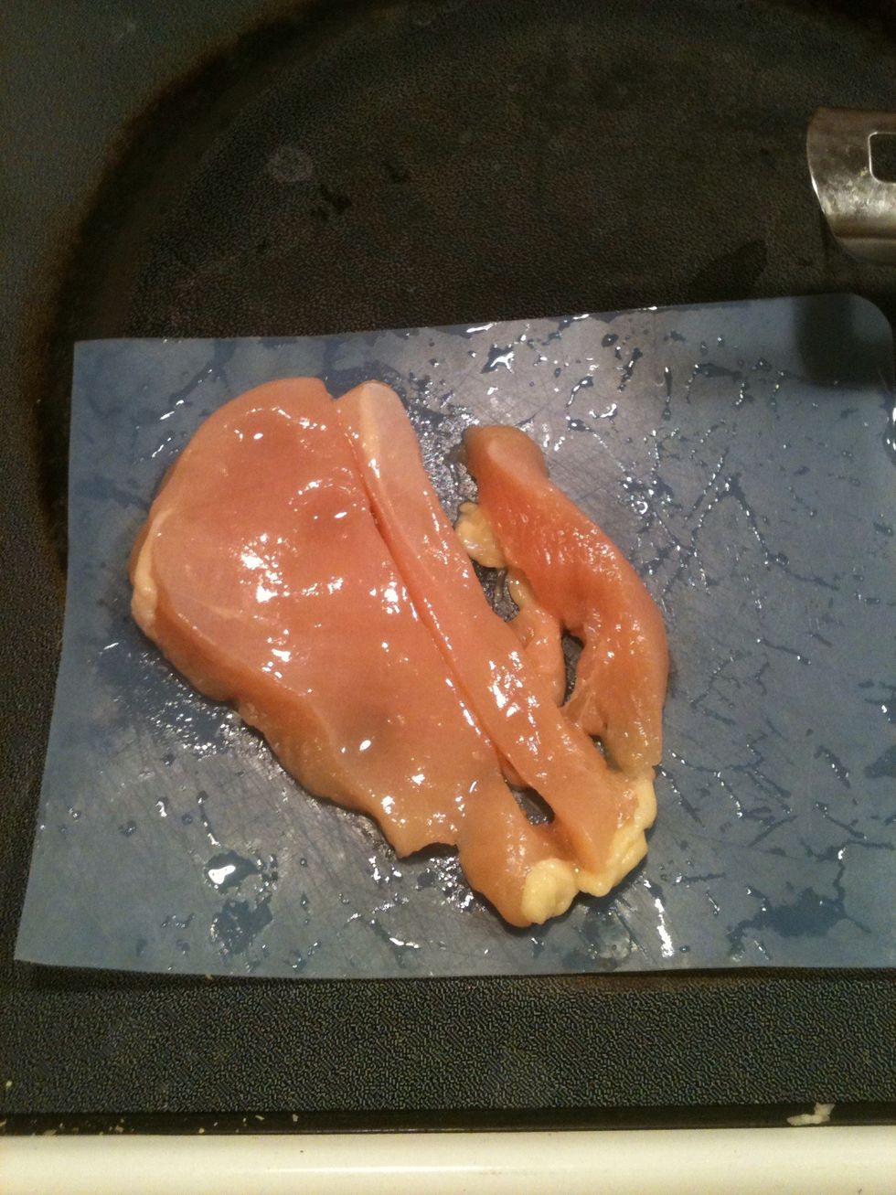 Cut chicken breast also length wise as well.