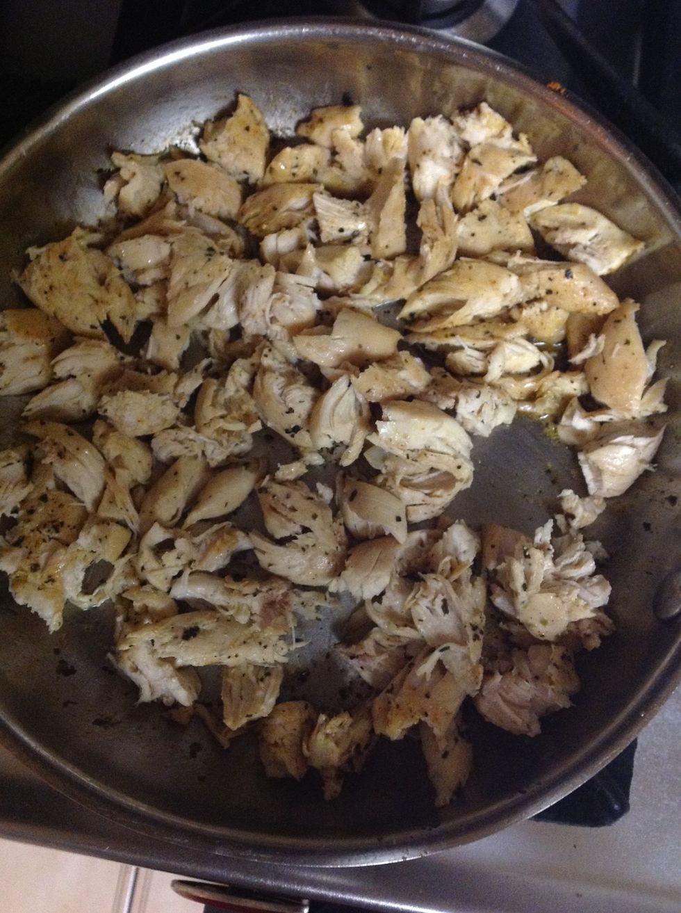 Cut chicken into bite sized pieces