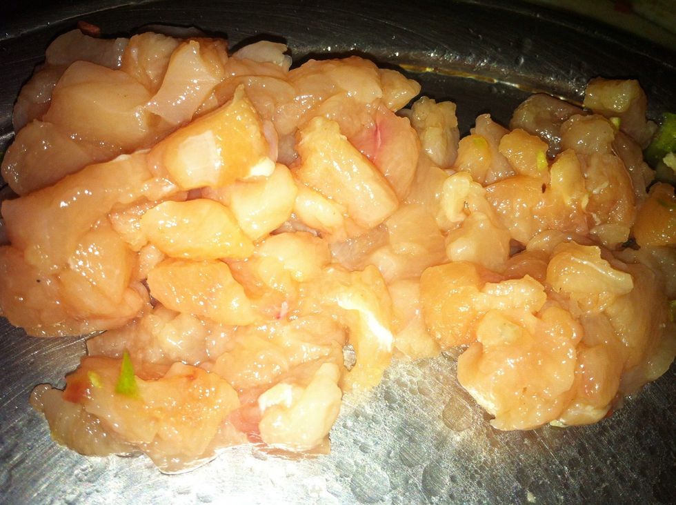 cut chicken into cubes as well